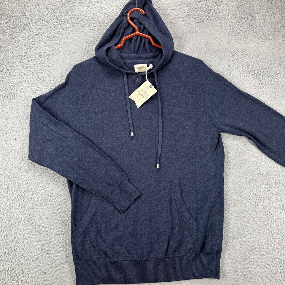 Bowen Wright‎ Knit Sweater Hoodie Mens Medium Blue Drawstring Pocket Casual NEW